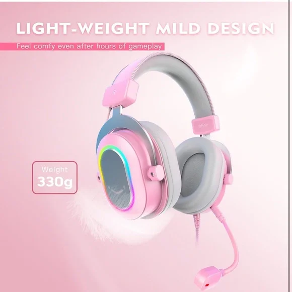 NWT Ampligame Fifine H6 Pink Wired PC Gaming Headset, Microphone Headphones - Picture 5 of 16